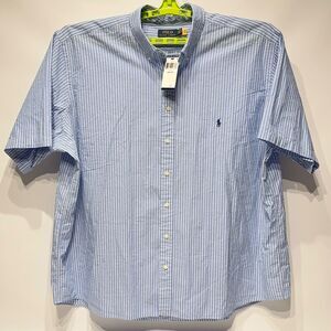 NWT $110 Polo Ralph Lauren Untucked Blue SS Button Shirt Crinkle Cotton Men 3XB